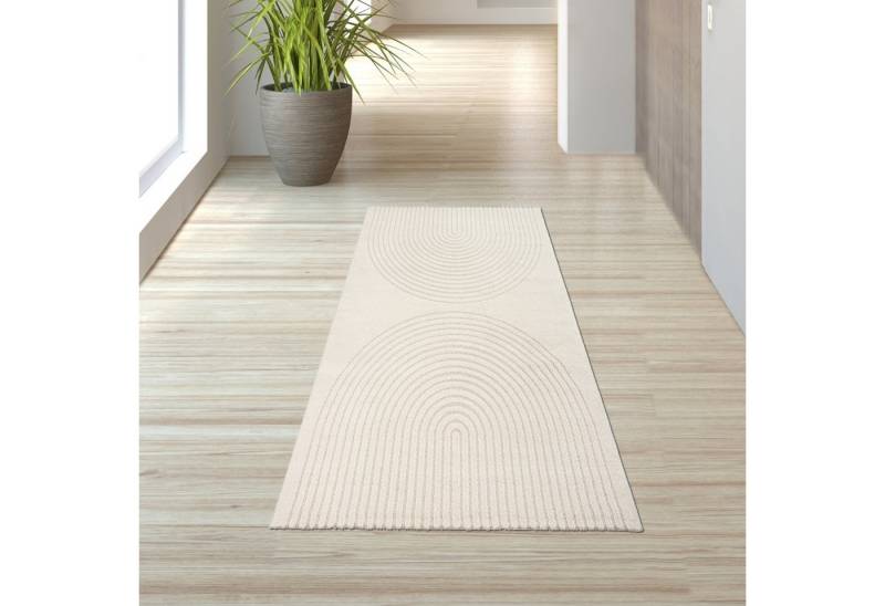 TeppichHome24 Teppich Schlafzimmer Wohnzimmer Teppich Hoch- Tiefeffekt Bogenmuster Creme, rechteckig, Höhe: 12 mm von TeppichHome24