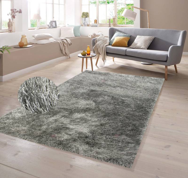 TeppichHome24 Teppich Shaggy Teppich Hochflor mit Glitzer in Grau, rund von TeppichHome24