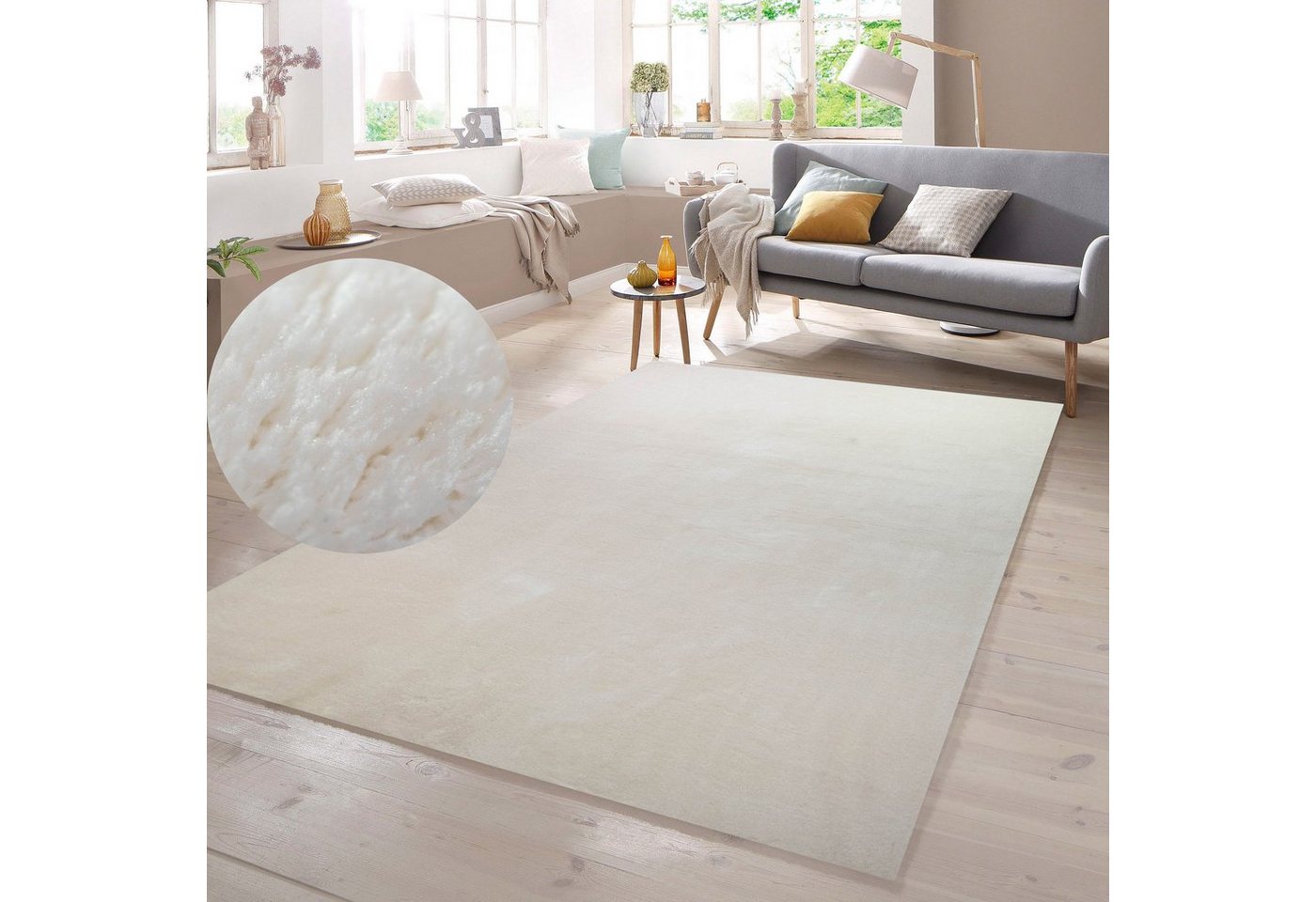 Teppich Shaggy Teppich Wohnzimmer weicher Hoch- & Langflor Flokati Badezimmer waschbar in creme, TeppichHome24, rechteckig, Höhe: 18 mm von TeppichHome24