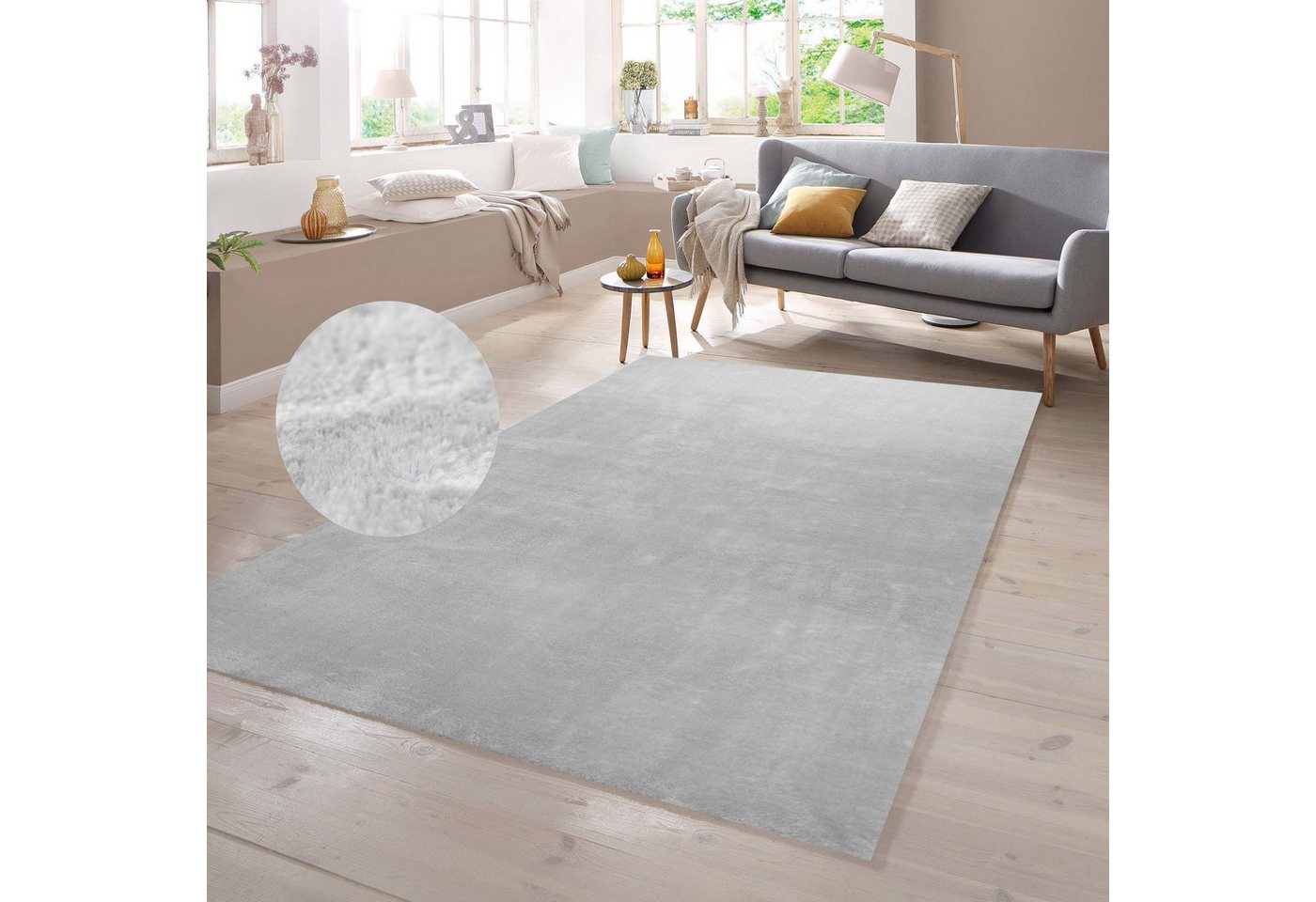 Teppich Teppich Shaggy Flokati in grau, TeppichHome24, rechteckig, Höhe: 18 mm von TeppichHome24