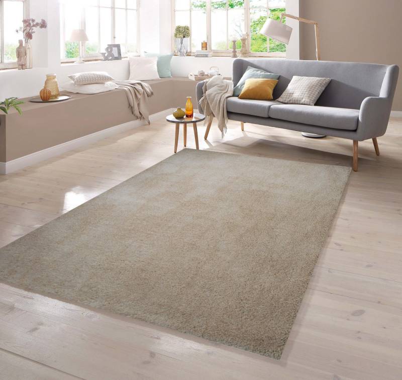 TeppichHome24 Teppich Shaggy Teppich in Uni Design Mocca Beige, rechteckig von TeppichHome24