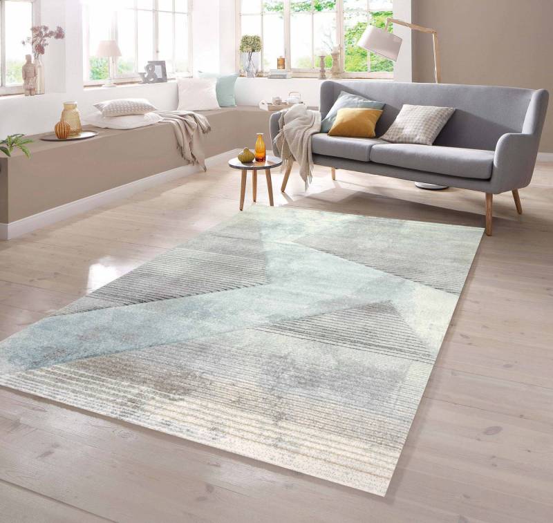 TeppichHome24 Teppich Teppich Muster gestreift grau blau grün schwarz, rechteckig von TeppichHome24