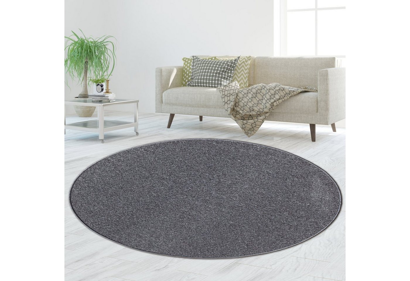 Teppich Teppich mit einfarbigen Design in anthrazit, TeppichHome24, rechteckig von TeppichHome24