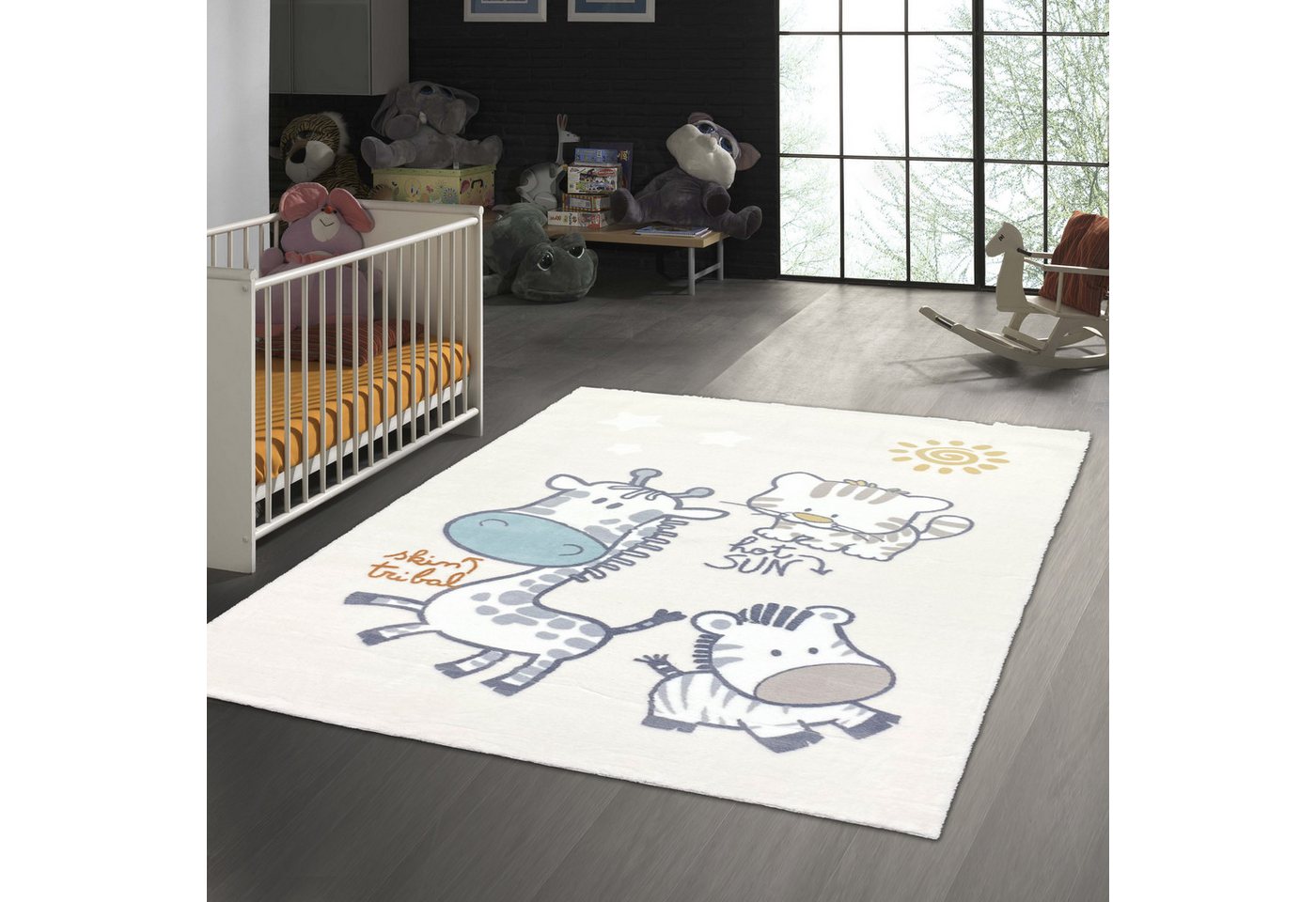 Teppich Weicher Kinderzimmer Teppich mit Tier muster in creme, TeppichHome24, rechteckig, Höhe: 18 mm von TeppichHome24