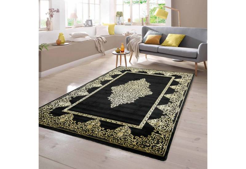 TeppichHome24 Teppich Wohnzimmerteppich Ornamente in schwarz gold, rechteckig von TeppichHome24