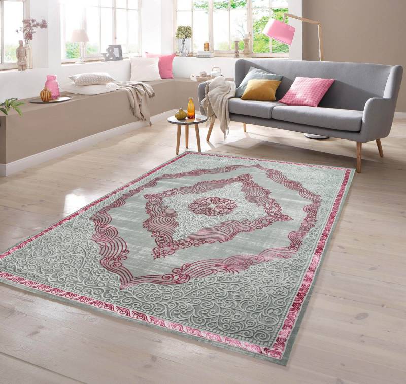 TeppichHome24 Teppich Designer Teppich Orientteppich in Grau Silber Rosa, rechteckig, Höhe: 10 mm von TeppichHome24