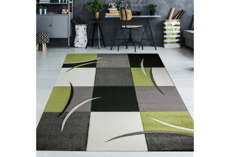 TeppichHome24 Teppich Designer Teppich mit Konturenschnitt Karo Muster Grün Grau Schwarz, rechteckig TeppichHome24 Teppich Designer Teppich mit Konturenschnitt Karo Muster Grün Grau Schwarz, rechteckig von TeppichHome24