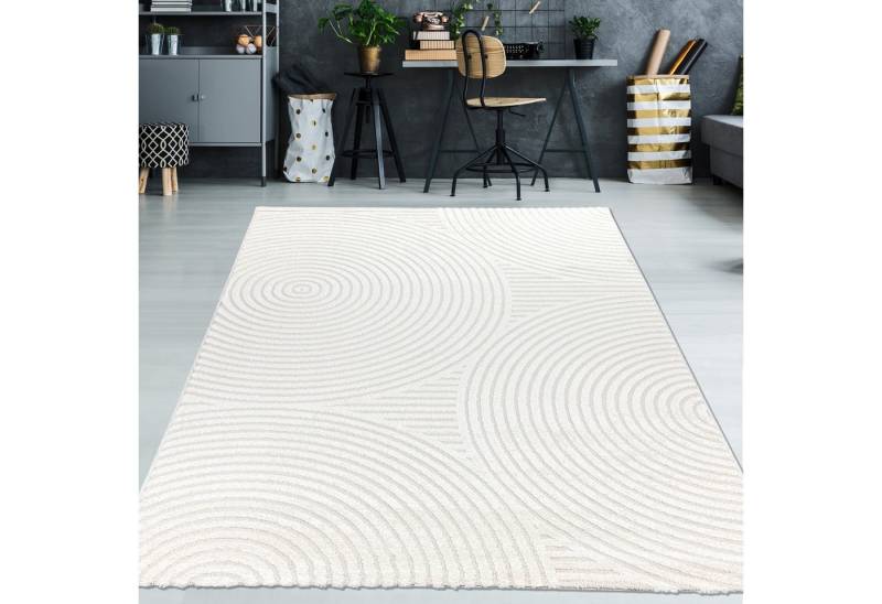 TeppichHome24 Teppich Designer Wohnzimmerteppich mit geometrischem Kreisemuster in creme, rechteckig, Höhe: 14 mm von TeppichHome24