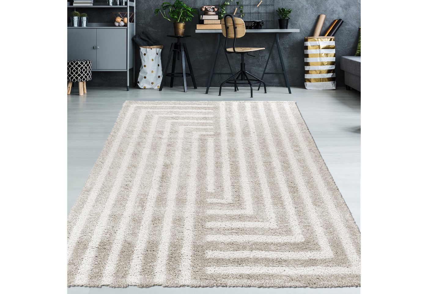 TeppichHome24 Teppich Flauschiger Hochflor-Teppich Modern mit Linien Muster in Beige, rechteckig TeppichHome24 Teppich Flauschiger Hochflor-Teppich Modern mit Linien Muster in Beige, rechteckig von TeppichHome24