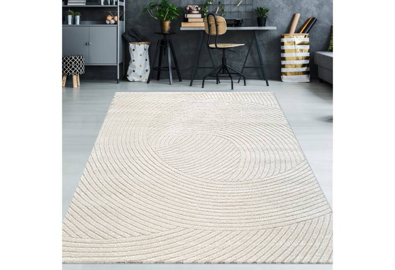 TeppichHome24 Teppich Hochflor Teppich mit Hoch-Tief-Effekt Modern im Wellenmuster in creme, rechteckig, Höhe: 14 mm von TeppichHome24