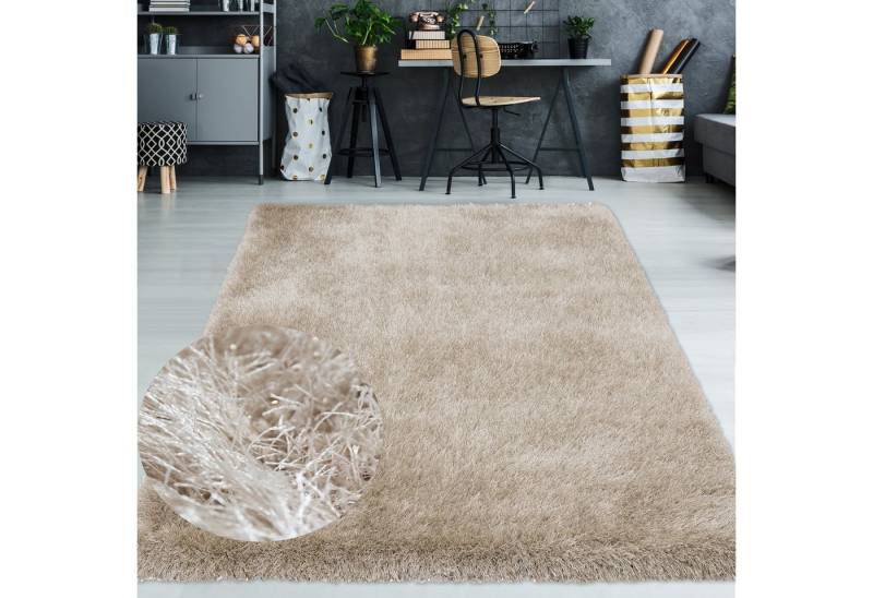 TeppichHome24 Teppich Moderner Hochflorteppich in Sand, rechteckig von TeppichHome24