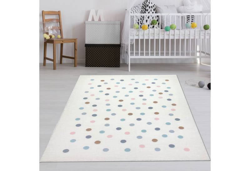 TeppichHome24 Teppich Weicher Kinder-Teppich mit Punkten in creme, rechteckig, Höhe: 18 mm von TeppichHome24