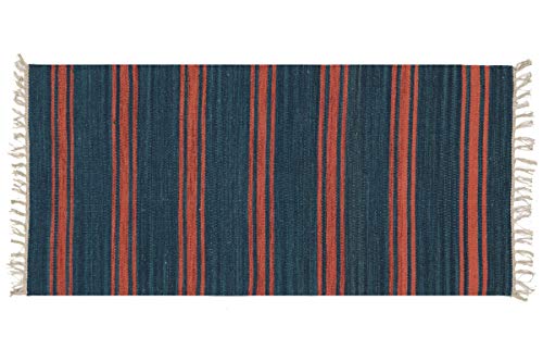 Kelim 140x70 Handgewebt Teppich 70x140 Blau Streifen Linien Handarbeit d von Teppichprinz