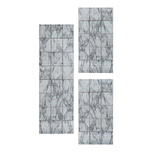 Bettumrandungs-Läuferset im Marmor-Design, Teppich, 3-teilig, Schlafzimmer, Bronze-6, 2 St. 80x150 cm | 1 St. 80x250 cm von Teppium