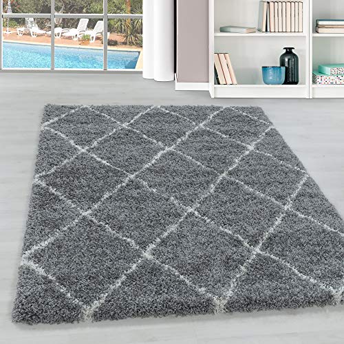 Hochflor Wohnzimmer Teppich Modern Deko Geometrisch Design Flauschiger & Weicher Langflor Shaggy Rechteckig Teppich Schlafzimmer Farbe: Grau, Grösse: 120 x 170 cm von Teppium