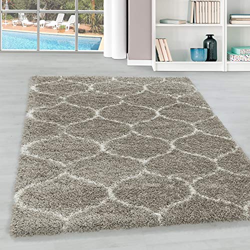 Hochflor Teppich Wohnzimmer im Skandinavischen Stil Skandinavisches Design Rechteckig Teppich Flauschiger Langflor Shaggy Teppich Pflegeleicht Wohnzimmerteppich in Farbe: Beige, Grösse: 120 x 170 cm von Teppium