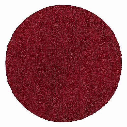 Hochflor Rund Teppich Wohnzimmer Unicolor Einfarbig Schlafzimmer Esszimmer Flur Küchenteppich Weich & Flauschig Langflor Pflegeleicht in Farbe: Rot, Grösse: 80 cm Rund von Teppium