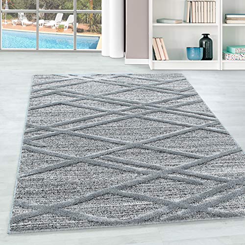 Hochflor Rund Teppich Wohnzimmer im Boho-Stil Hoch-Tief Effekt 3D Boho Design Pflegeleicht Modern Wohnzimmerteppich in Farbe: Grau, Grösse: 120 cm Rund von Teppium