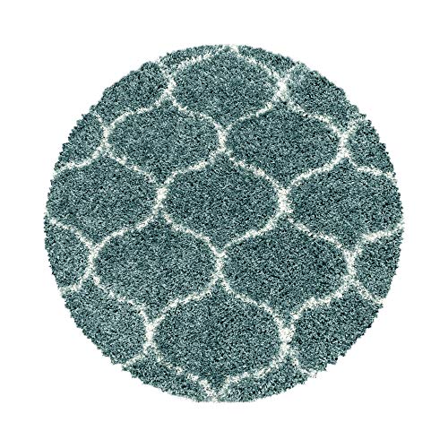 Hochflor Rund Teppich Wohnzimmer im Skandinavischen Stil Skandinavisches Design Flauschiger Langflor Shaggy Teppich Pflegeleicht Wohnzimmerteppich in Farbe: Blau, Grösse: 120 cm Rund von Teppium