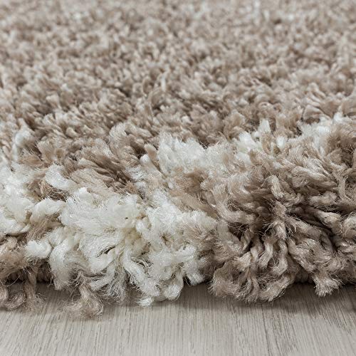 Hochflor Rund Wohnzimmer Teppich Modern Deko Geometrisch Design Teppich Rund Flauschiger & Weicher Langflor Shaggy Schlafzimmer Farbe: Beige, Grösse: 120 cm Rund von Teppium