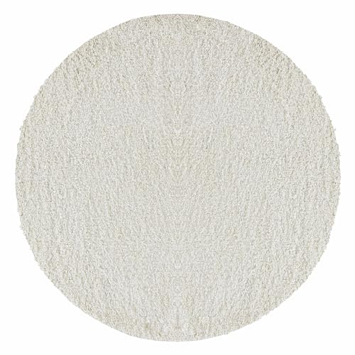 Teppium Moderner Hochflor Teppich Wohnzimmer 120 cm Rund Creme - Shaggy Flauschiger Teppich, Extra Weich, Pflegeleicht und Einfarbig - für Schlafzimmer, Küche und Esszimmer von Teppium