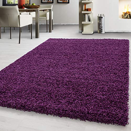 Teppium Moderner Hochflor Teppich Läufer Flur 60 x 110 cm Violett - Shaggy Flauschiger Teppich, Extra Weich, Pflegeleicht - Ideal als Bettvorleger Schlafzimmer, Küchenläufer, Wohnzimmerteppich von Teppium
