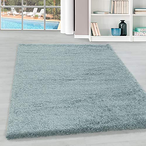 Hochflor Teppich Wohnzimmer Einfarbig Schlafzimmer Esszimmer Flur Läufer Unicolor & Einfarbig Weich & Flauschig Langflor Pflegeleicht Rechteckig Teppich in Farbe: Blau, Grösse: 120 x 170 cm von Teppium