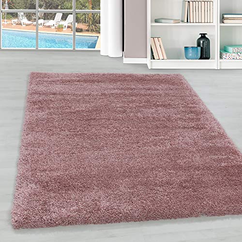 Hochflor Teppich Wohnzimmer Einfarbig Schlafzimmer Esszimmer Flur Läufer Unicolor & Einfarbig Weich & Flauschig Langflor Pflegeleicht Rechteckig Teppich in Farbe: Rosa, Grösse: 280 x 370 cm von Teppium