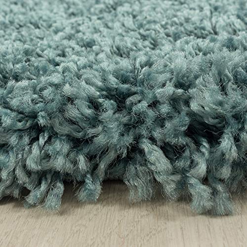 Hochflor Teppich Wohnzimmer Rund Teppich Unicolor Einfarbig Schlafzimmer Esszimmer Flur Küchenteppich Weich & Flauschig Langflor Pflegeleicht in Farbe: Aqua Blau, Grösse: 160 cm Rund von Teppium