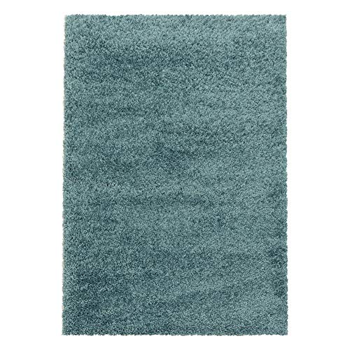 Teppium Moderner Hochflor Teppich Wohnzimmer 200x300 (200 x 290 cm) Aqua Blau - Shaggy Flauschiger Teppich, Extra Weich, Pflegeleicht und Einfarbig - für Schlafzimmer, Küche und Esszimmer von Teppium