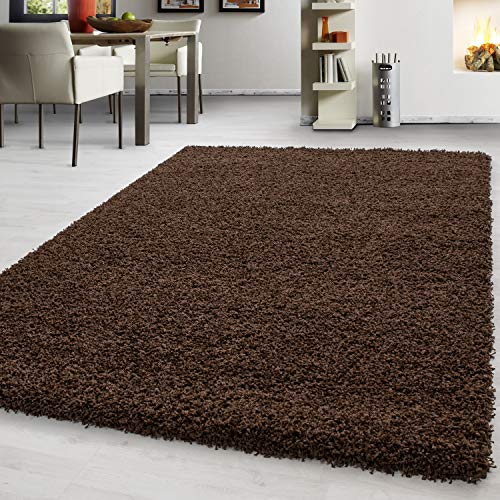 Teppium Moderner Hochflor Teppich Wohnzimmer 140 x 200 cm Braun - Shaggy Flauschiger Teppich, Extra Weich, Pflegeleicht und Einfarbig - für Schlafzimmer, Küche und Esszimmer von Teppium