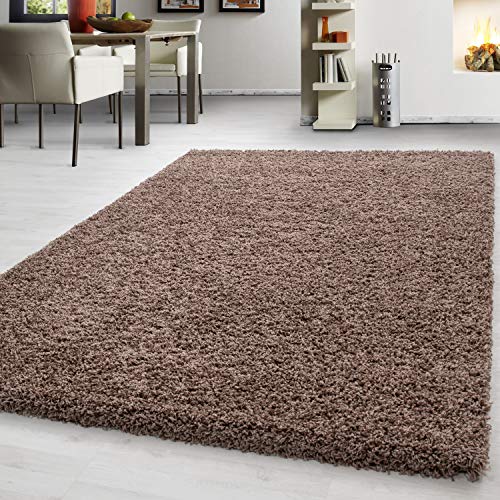 Teppium Moderner Hochflor Teppich Wohnzimmer 200x300 (200 x 290 cm) Mokka - Shaggy Flauschiger Teppich, Extra Weich, Pflegeleicht und Einfarbig - für Schlafzimmer, Küche und Esszimmer von Teppium