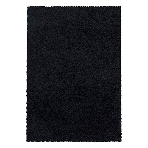 Teppium Moderner Hochflor Teppich Läufer Flur 100 x 200 cm Schwarz - Shaggy Flauschiger Teppich, Extra Weich, Pflegeleicht - Ideal als Bettvorleger Schlafzimmer, Küchenläufer, Wohnzimmerteppich von Teppium