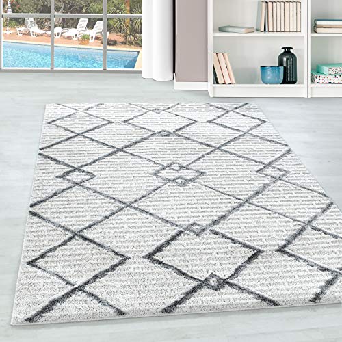 Hochflor Teppich Wohnzimmer im Boho-Stil Hoch-Tief Effekt 3D Boho Design Rechteckig Teppich Pflegeleicht Modern Wohnzimmerteppich in Farbe: Creme, Grösse: 140 x 200 cm von Teppium