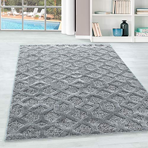 Hochflor Teppich Wohnzimmer im Boho-Stil Hoch-Tief Effekt 3D Geometrisch Design Rechteckig Teppich Pflegeleicht Modern Wohnzimmerteppich in Farbe: Grau, Grösse: 160 x 230 cm von Teppium