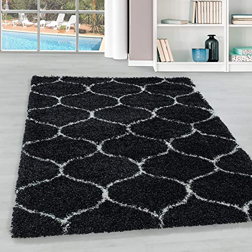 Hochflor Teppich Wohnzimmer im Skandinavischen Stil Skandinavisches Design Läufer Teppich Flauschiger Langflor Shaggy Teppich Pflegeleicht Wohnzimmerteppich in Farbe: Anthrazit, Grösse: 80 x 150 cm von Teppium