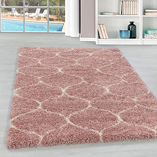 Hochflor Teppich Wohnzimmer im Skandinavischen Stil Skandinavisches Design Läufer Teppich Flauschiger Langflor Shaggy Teppich Pflegeleicht Wohnzimmerteppich in Farbe: Rosa, Grösse: 80 x 150 cm von Teppium