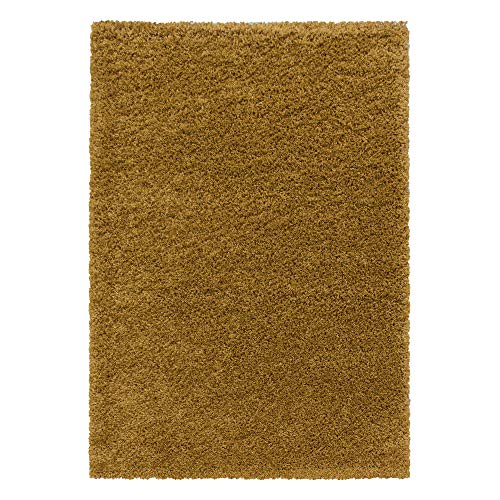 Teppium Moderner Hochflor Teppich Wohnzimmer 140 x 200 cm Goldfarbe - Shaggy Flauschiger Teppich, Extra Weich, Pflegeleicht und Einfarbig - für Schlafzimmer, Küche und Esszimmer von Teppium