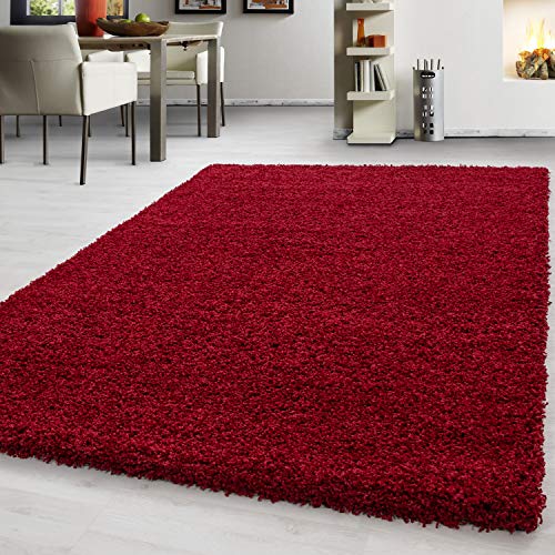 Teppium Moderner Hochflor Teppich Wohnzimmer 140 x 200 cm Rot - Shaggy Flauschiger Teppich, Extra Weich, Pflegeleicht und Einfarbig - für Schlafzimmer, Küche und Esszimmer von Teppium