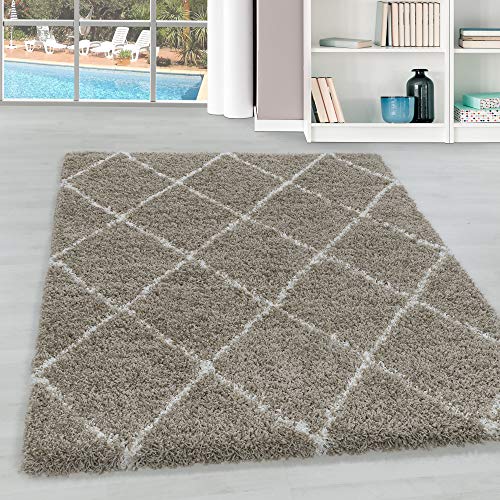 Hochflor Wohnzimmer Teppich Modern Deko Geometrisch Design Flauschiger & Weicher Langflor Shaggy Rechteckig Teppich Schlafzimmer Farbe: Beige, Grösse: 120 x 170 cm von Teppium