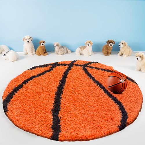 Teppium Kinderteppich Hochflor 100 cm Rund Orange - Basketball Teppich für Jungen und Mädchen, Extra Weich, Flauschig und 30 mm Florhöhe - Runder Teppiche fürs Kinderzimmer, Babyzimmer und Spielzimmer Teppium Kinderteppich Hochflor 100 cm Rund Orange - Basketball Teppich für Jungen und Mädchen, Extra Weich, Flauschig und 30 mm Florhöhe - Runder Teppiche fürs Kinderzimmer, Babyzimmer und Spielzimmer von Teppium