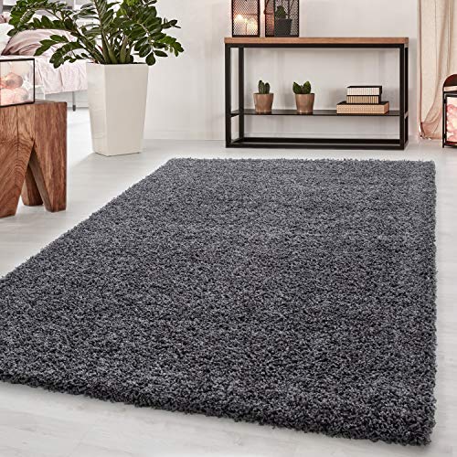 Teppium Hochflor Teppich Wohnzimmer Shaggy 200x300 (200x290 cm) Grau - Flauschiger Teppich Weich, Waschbar und Modern Einfarbig Design - Langflor Teppich für Schlafzimmer, Esszimmer und Küche von Teppium