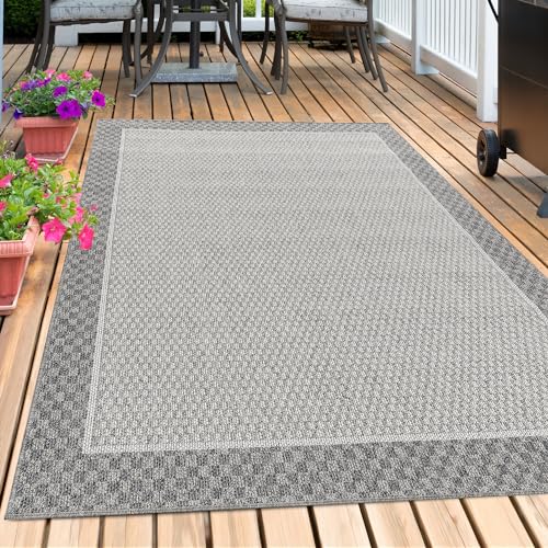 Outdoor Teppich Wetterfest Terasse Garten Balkon Picknick Camping Teppich Bordüre Design Sisal Optik Flachgewebe Küchenteppich Pflegeleicht Läufer Teppich Farbe: Creme, Grösse: 80 x 150 cm von Teppium