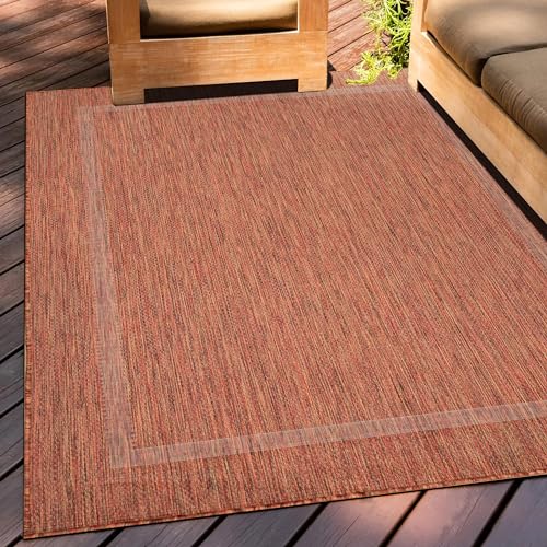 Teppium Outdoor Teppich Wetterfest 120 x 170 cm Kupferfarbe Sisal Optik - Küchenteppich Waschbar rutschfest, Wasserfest, Bordüre, Pflegeleicht - Ideal für Balkon, Terassen, Garten, Camping oder Küche von Teppium