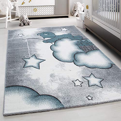 Kinderteppich Bär Design Spielteppich Weich & Soft Babyzimmer Spielzimmer Kinderzimmer Teppich Kurzflor Flauschig Pflegeleicht Weich rutschfest Läufer Teppich Farbe: Blau, Grösse: 80 x 150 cm von Teppium