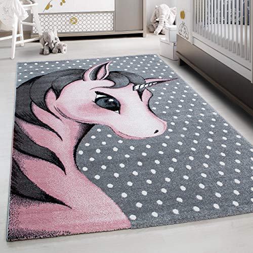 Kinderteppich Einhorn Design Spielteppich Weich & Soft Babyzimmer Spielzimmer Kinderzimmer Teppich Kurzflor Flauschig Pflegeleicht Weich rutschfest Läufer Teppich Farbe: Pink, Grösse: 80 x 150 cm von Teppium