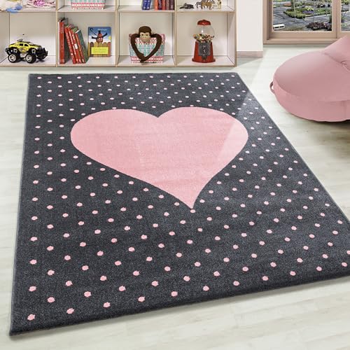 Kinderteppich Herzmuster Mädchen Teppich Rund Weich &Soft Teppich Kinderzimmer Babyzimmer Jugendzimmer Spielzimmer Teppich Pflegeleicht Kurzflor Farbe: Pink, Grösse: 160 cm Rund von Teppium