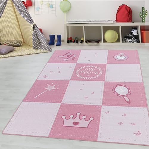 Kinderteppiche für Kinder Little Prinzessin Motiv Mädchen Spielteppich Prinzessin Krone Zauberstab Waschbar Mädchen Teppich für Kinderzimmer Babyzimmer Teppich Farbe: Pink, Grösse: 100 x 150 cm von Teppium