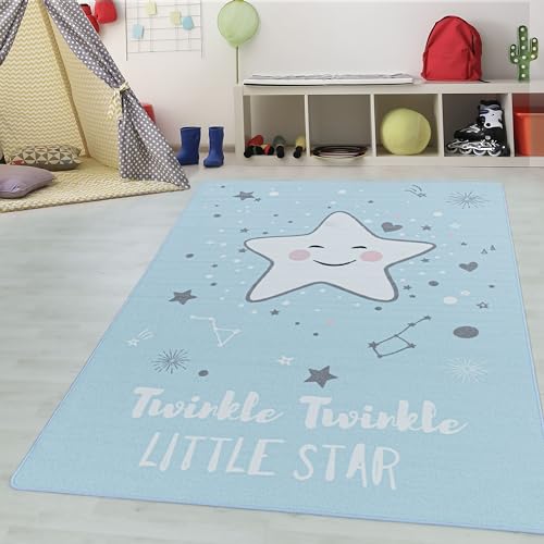 Kinderteppiche für Kinder Sterne-Design Spielteppich Waschbar Baby Teppich Weich rutschfest Antirutsch Niedlicher Sternmuster Rechteckig Teppich Jungen Teppich in Farbe: Blau, Grösse: 140 x 200 cm von Teppium