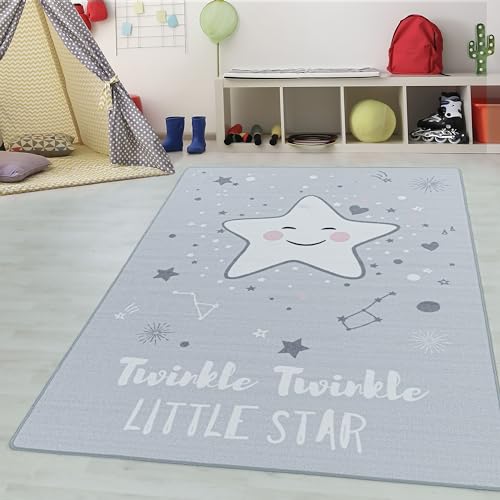 Kinderteppiche für Kinder Sterne-Design Spielteppich Waschbar Baby Teppich Weich rutschfest Antirutsch Niedlicher Sternmuster Teppich Jungen & Mädchen Teppich Farbe: Grau, Grösse: 140 x 200 cm von Teppium